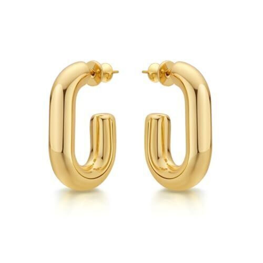 5606 Chunky Gold U-Shaped Hoop Earrings , 18K Gold Plated Open Rectangle
